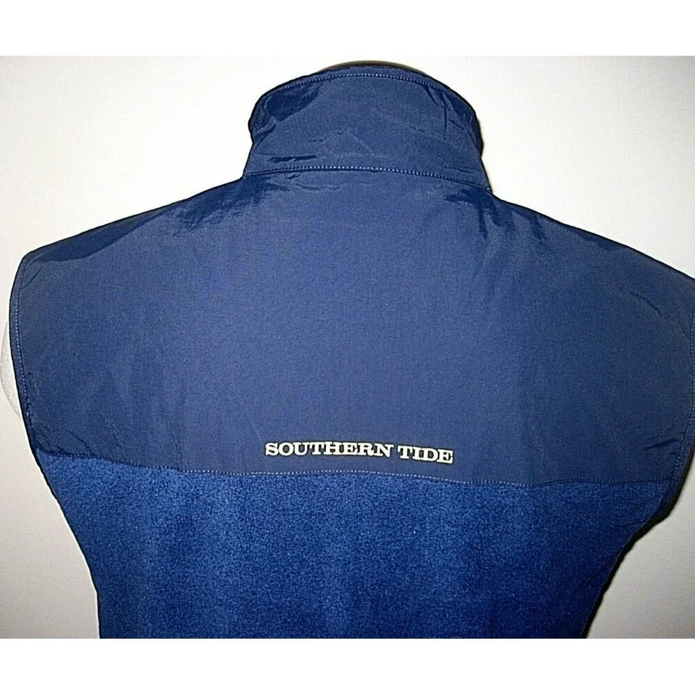 Southern Tide Men's Navigational Fleece Vest Navy Blue Yellow Size Small NWT